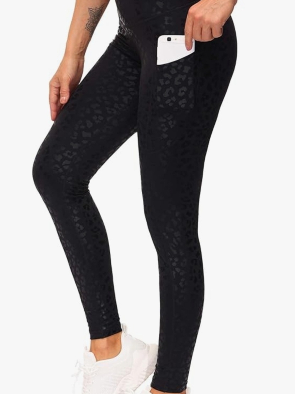 Scorpio Sol. Black Leopard Jacquard High-Waist Leggings with Pocket. Size S. NWT